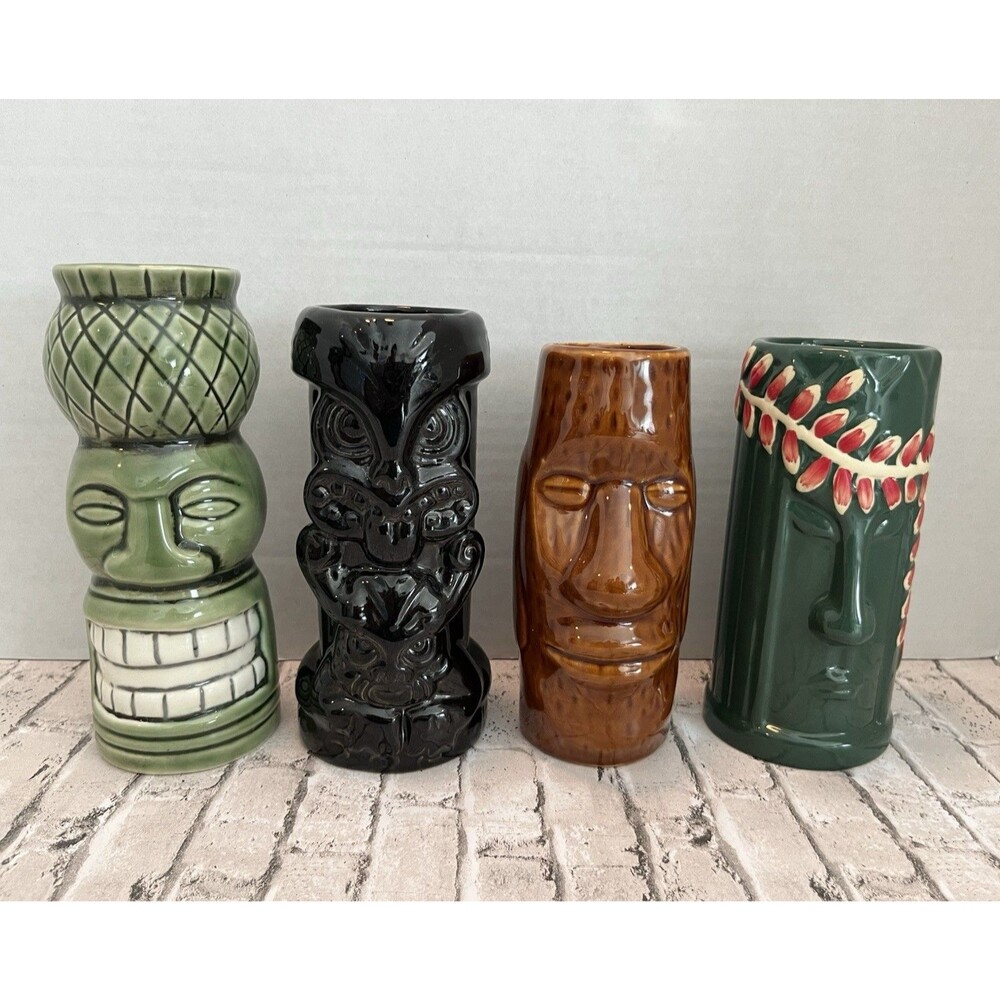 3 Tiki Lin Ceramic Mug And 1 Unbranded Polynesian / Hawaiian Cocktail Bar Ware
